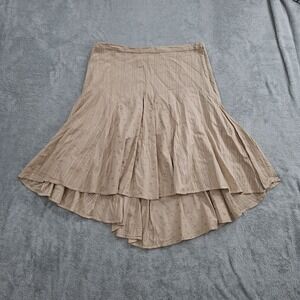 Vintage Faded Glory Flared Y2K Midi Skirt Tan Women's 14 Cotton Patchwork Eyelet